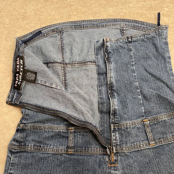 Yada Yada Stretch Y2K 2000's Blue Denim Wide Leg Capri Jumper Romper size Large - Picture 6 of 15
